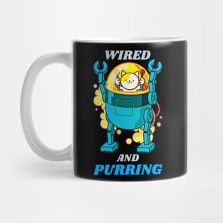 Cute and Clever Playful Little Kitty Robot Cat Art. He's WAP, a Wired and Purring Kitten. Mug